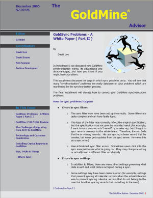 The GoldMine Advisor - December 2005